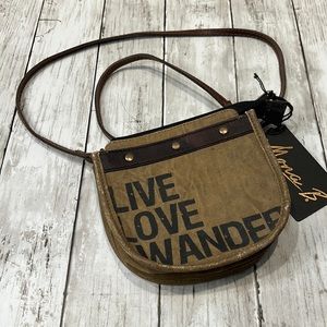 Mona B upcycled canvas crossbody bag with vegan leather trim